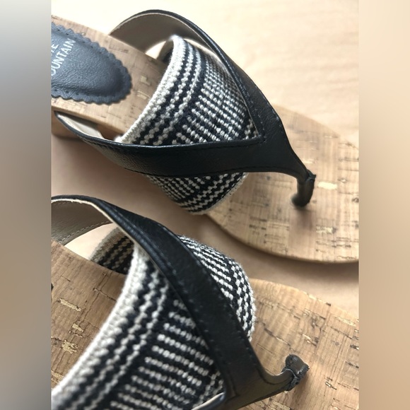 White Mountain Black and Cream Wedge Sandals - Picture 9 of 12